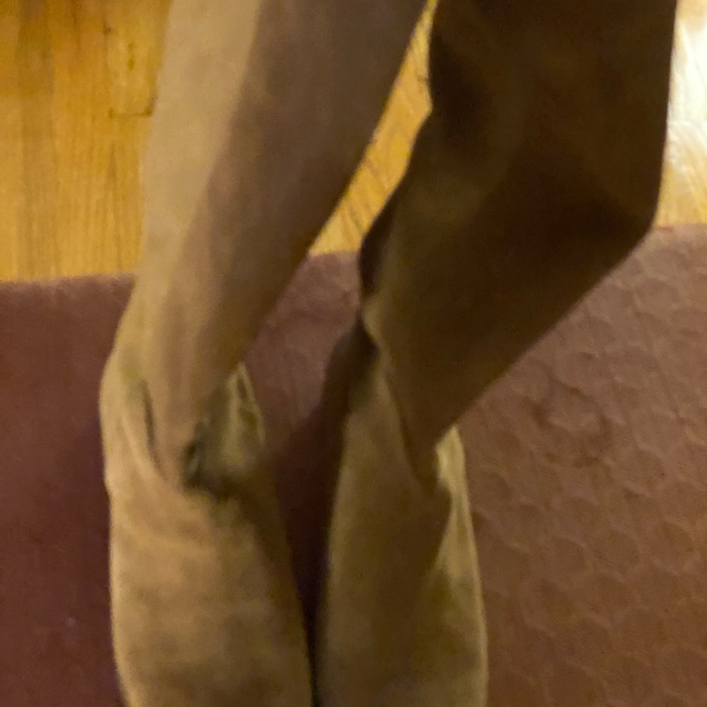 Tan suede up to knee slip on boots, size 71/2, never worn